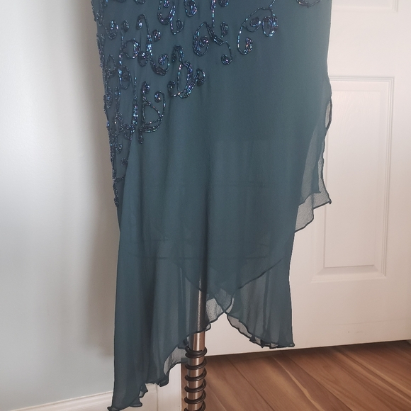 Cache Silk Teal Beaded 1920s Style Evening Dress, 4 - Picture 4 of 16